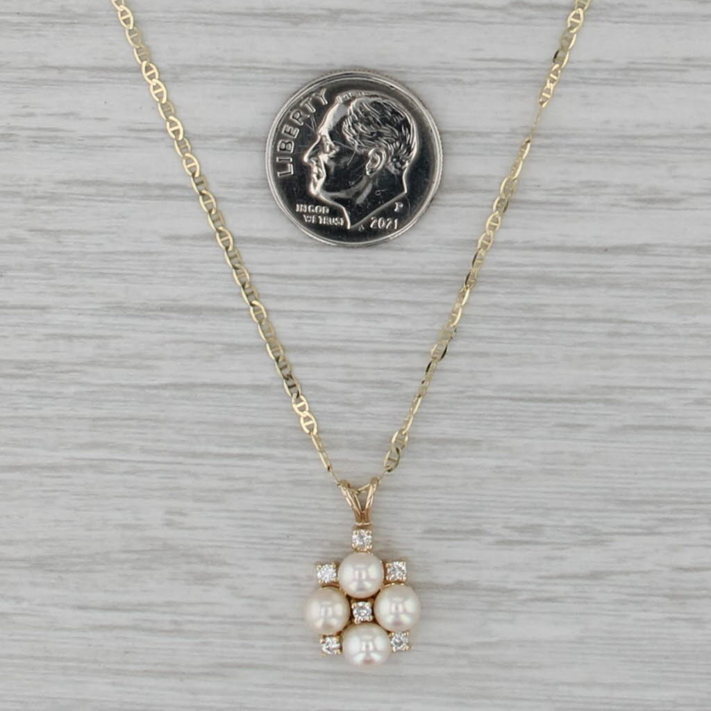 Cultured Pearl Diamond Pendant Necklace 14k Gold 16" Mariner Anchor Chain