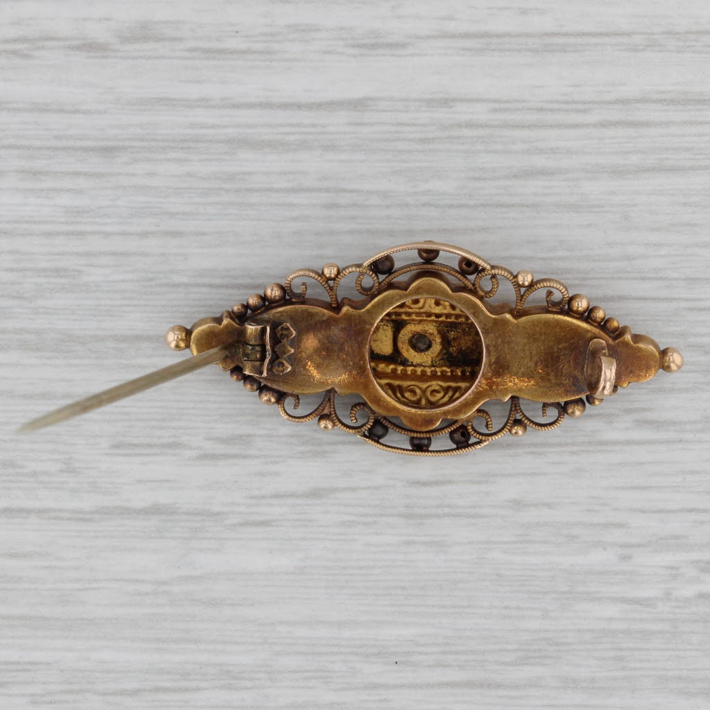 Gray Antique Ornate Diamond Brooch 15k Yellow Gold Pin