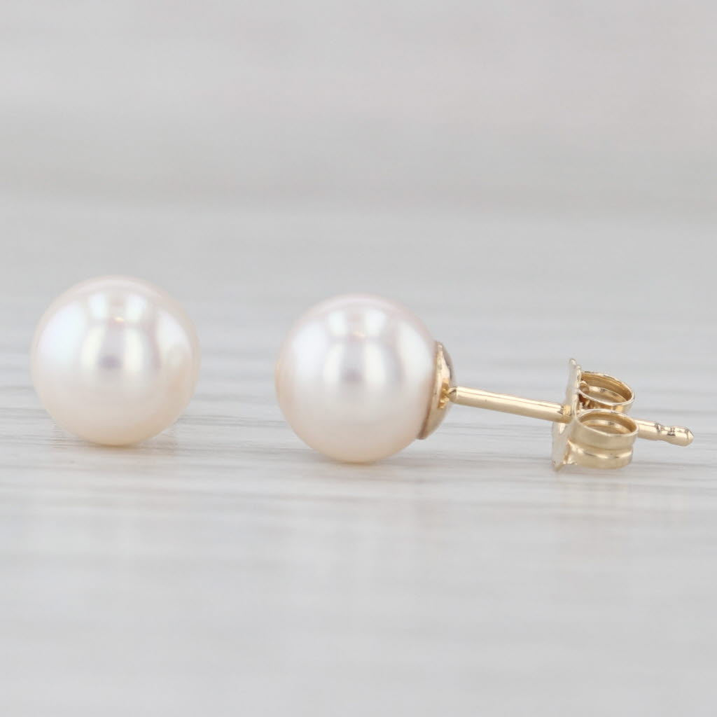Light Gray Blue Lagoon Cultured Pearl Stud Earrings 14k Yellow Gold w/ Box