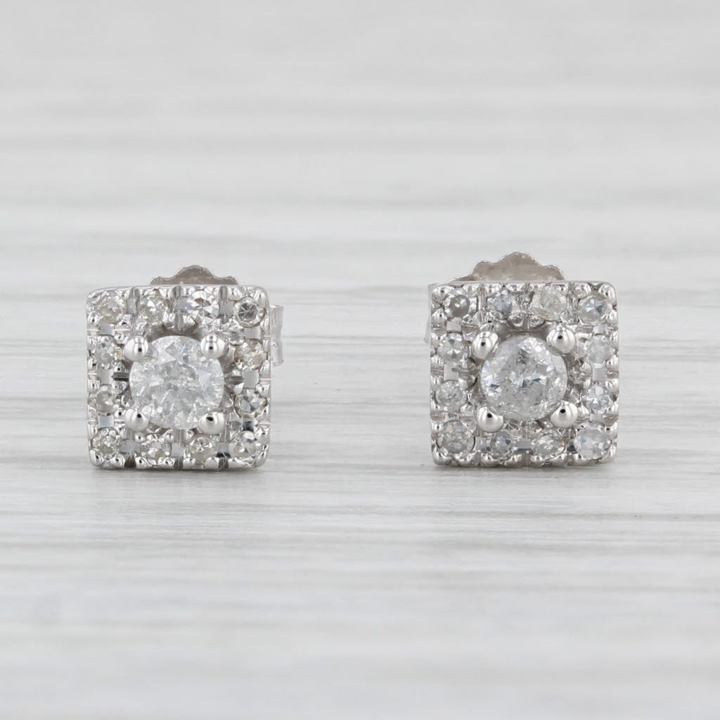 Light Gray 0.10ctw Diamond Halo Stud Earrings 10k White Gold