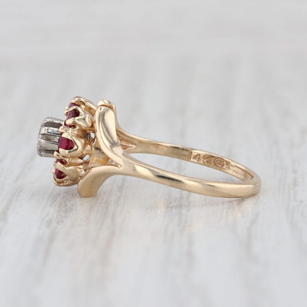 0.53ctw Garnet Diamond Flower Ring 14k Yellow Gold Size 5.5