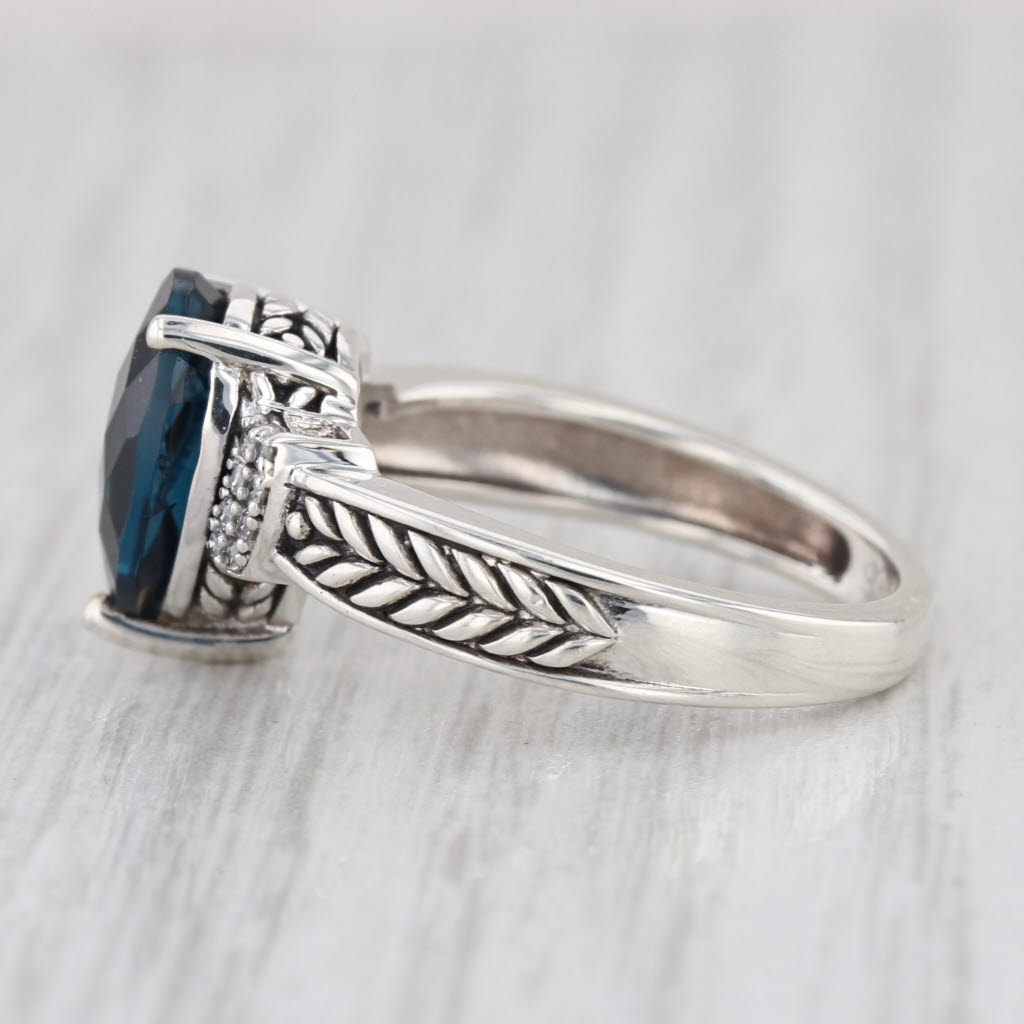 Effy 2.96ctw Pear London Blue Topaz Diamond Ring Sterling Silver Size 7 Teardrop