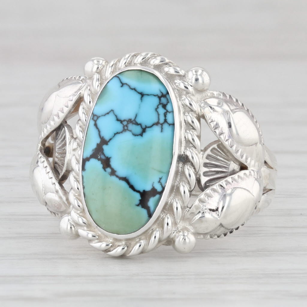 Light Gray Turquoise Solitaire Ring Sterling Silver Vintage N Juan Native American Navajo