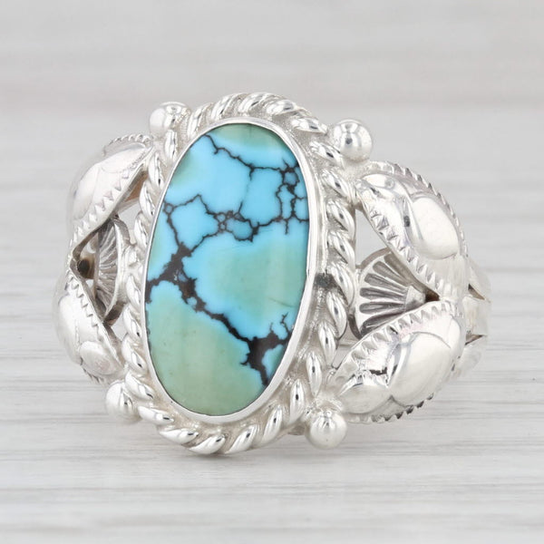 Turquoise Solitaire Ring Sterling Silver Vintage N Juan Native American Navajo