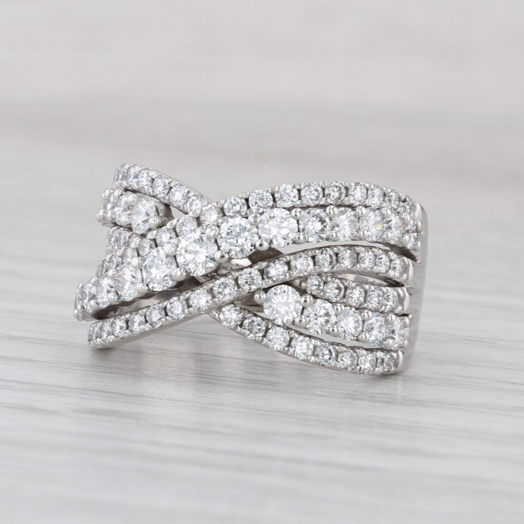 Multiband 1.09ctw Lab Created Diamond X Ring 14k White Gold Size 7.25