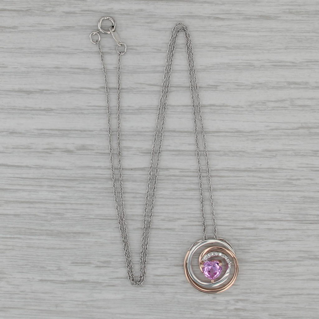 Lab Created Pink Sapphire Heart Pendant Necklace 10k Gold Sterling Silver 18.25"