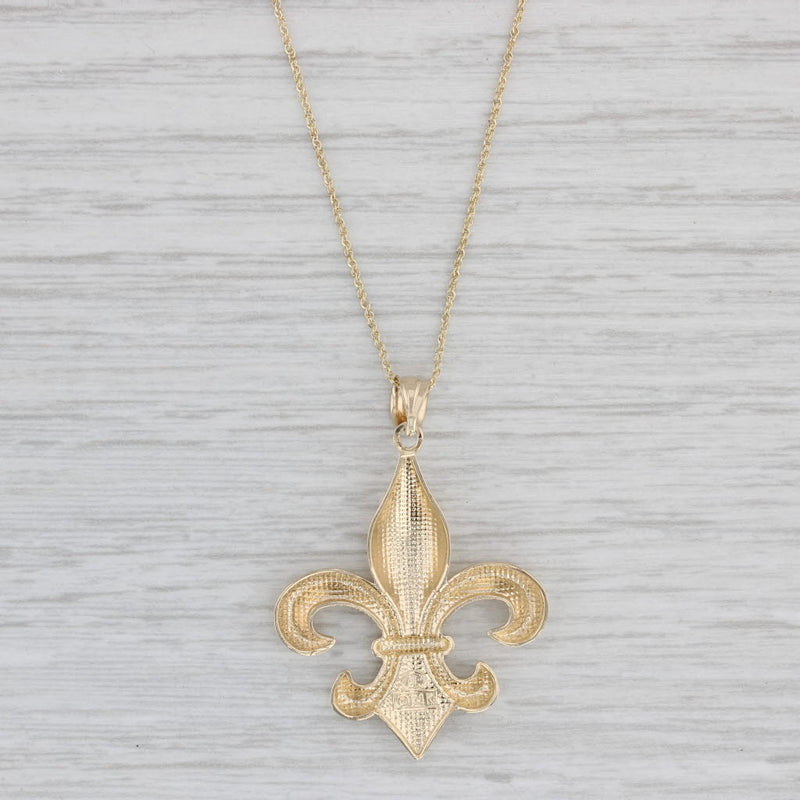 Light Gray Fleur Di Lis Pendant Necklace 14k Yellow Gold 18" Rope Chain