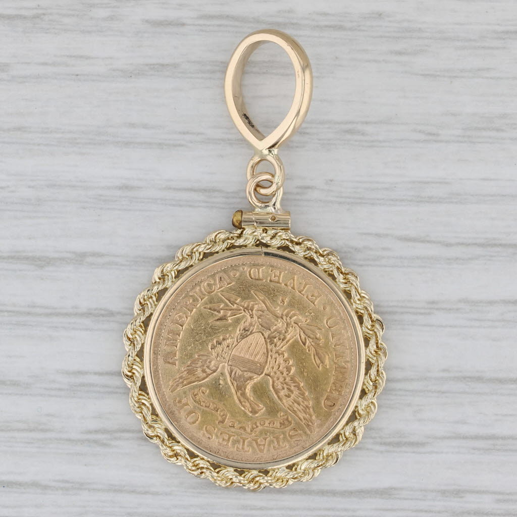 Gray 1887 5 Dollar Liberty Head Coin Pendant 14k Yellow Gold