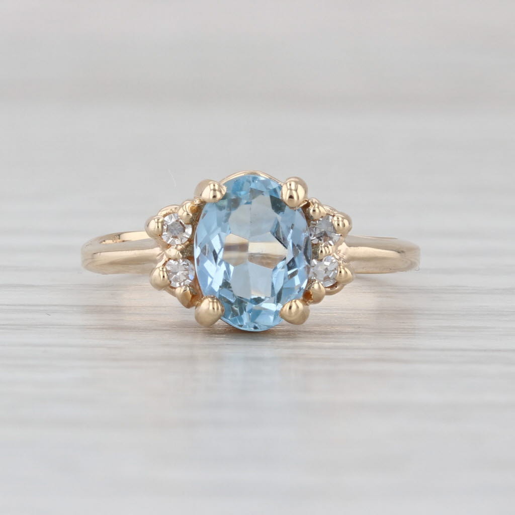 1.16ctw Oval Aquamarine Diamond Ring 14k Yellow Gold Size 4.75