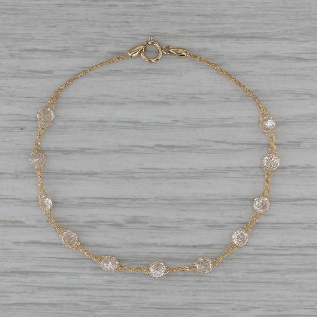 New Cubic Zirconia Station Bracelet 6.75" 14k Yellow Gold Mesh Chain