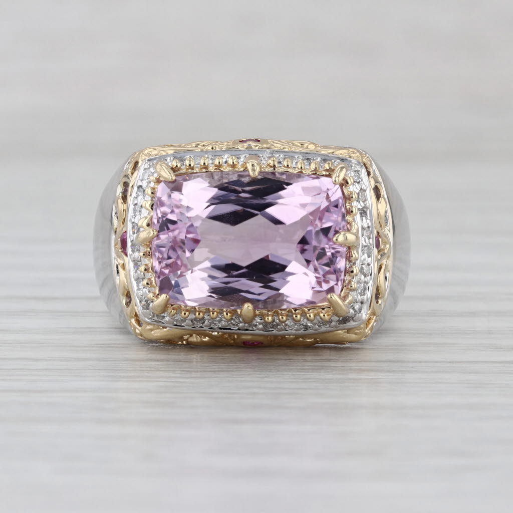 8.18ctw Pink Kunzite Sapphire Diamond Halo Ring 14k Yellow White Gold Size 9