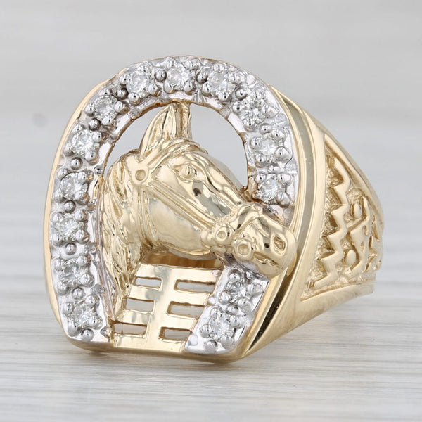 0.47ctw Diamond Horseshoe Horse Ring 10k Yellow Gold Men's