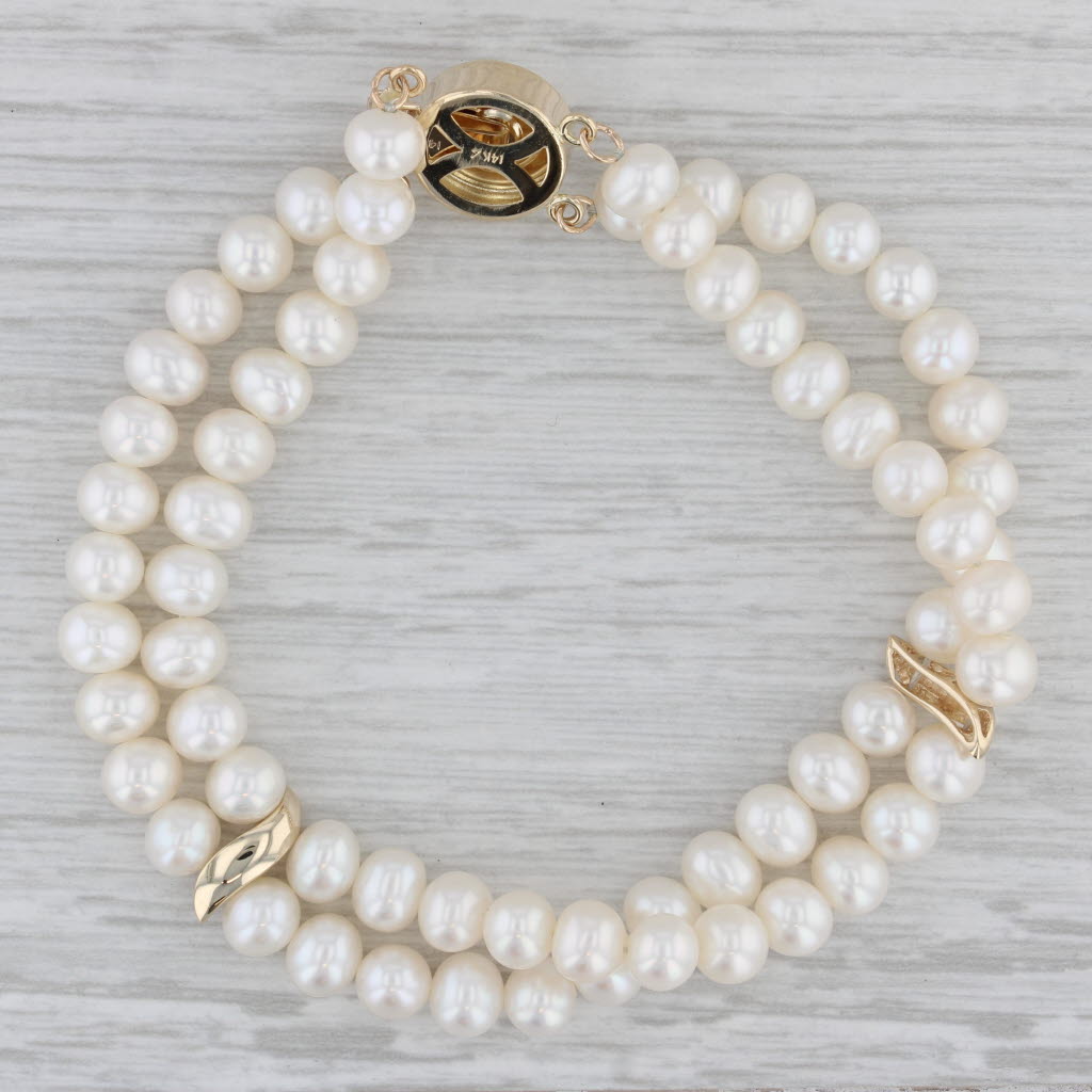 Gray Freshwater Cultured Pearl Strand Bracelet 14k Yellow Gold 7"