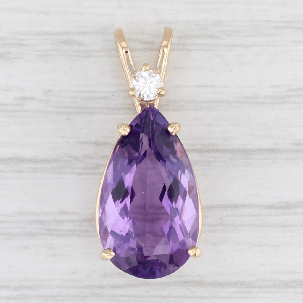 Light Gray 7.10ct Pear Amethyst Solitaire Pendant 14k Yellow Gold Diamond Accent