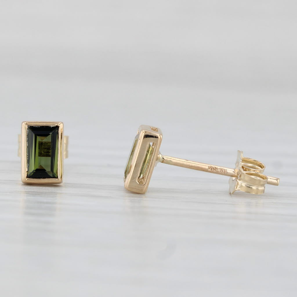 Light Gray 0.68ctw Green Tourmaline Solitaire Stud Earrings 14k Yellow Gold