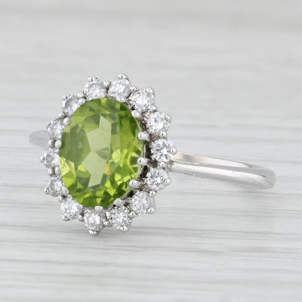 Light Gray 2.55ctw Peridot Diamond Halo Ring 14k White Gold Size 8.5