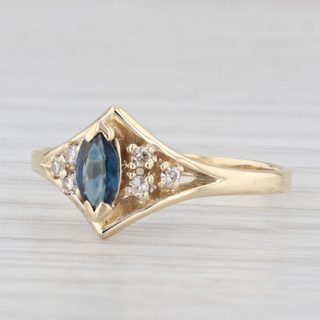 Light Gray 0.35ctw Marquise Blue Sapphire Diamond Ring 10k Yellow Gold Size 6.75