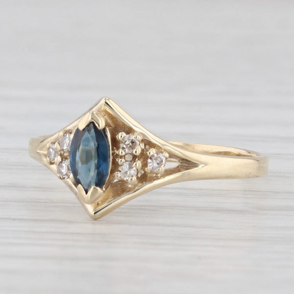 0.35ctw Marquise Blue Sapphire Diamond Ring 10k Yellow Gold Size 6.75