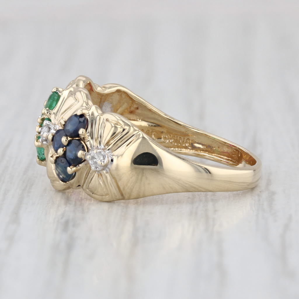 0.94ctw Ruby Emerald Sapphire Diamond Flower Ring 14k Yellow Gold Size 8.25