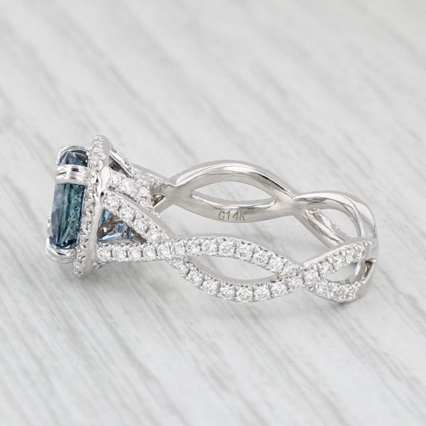New 3.13ctw Blue Sapphire Diamond Halo Engagement Ring 14k White Gold Sz 6.5 GIA