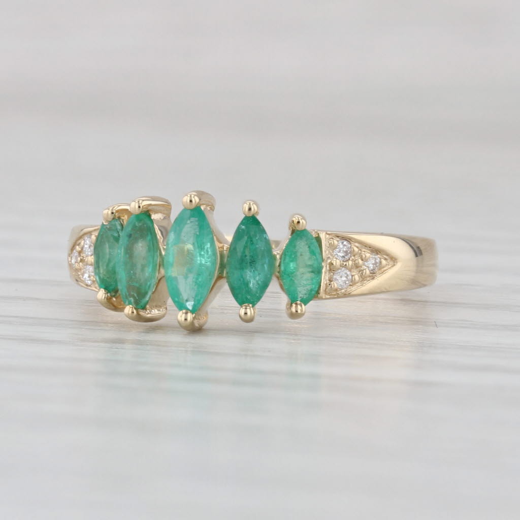 0.66ctw Emerald Diamond Ring 10k Yellow Gold Size 6 Tiered 5-Stone