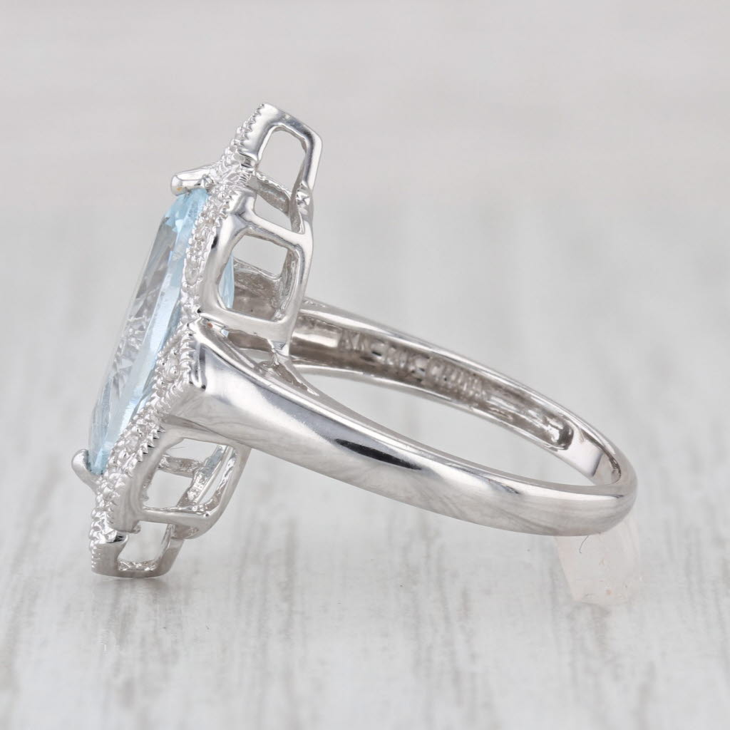 2.20ctw Aquamarine Diamond Halo Ring 14k White Gold Cocktail Size 6.25