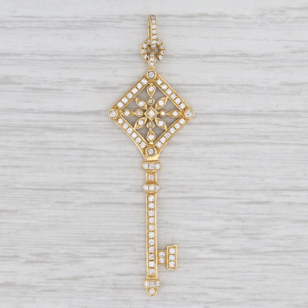 Light Gray New 0.52ctw Diamond Skeleton Key Pendant 18k Yellow Gold Statement