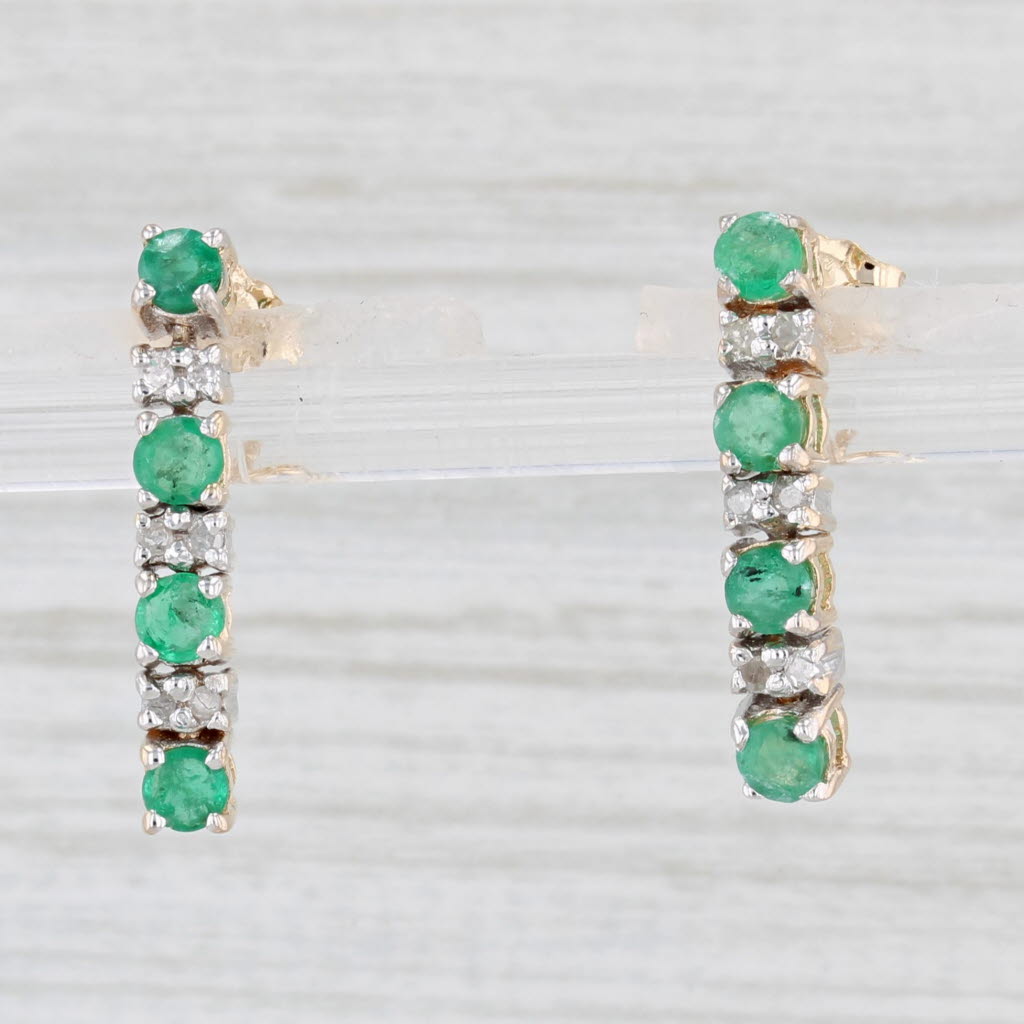 Light Gray 0.70ctw Emerald Diamond Journey Earrings 14k Yellow Gold Pierced Drops