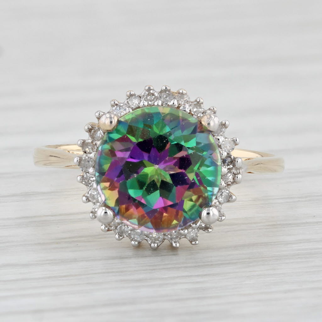 Light Gray 3ctw Mystic Topaz Diamond Halo Ring 14k Yellow Gold Size 6.25