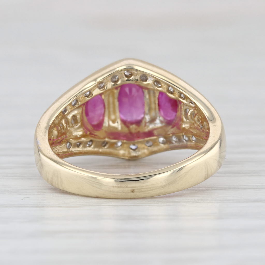 1.55ctw Ruby 3-Stone Diamond Ring 10k Yellow Gold Size 6