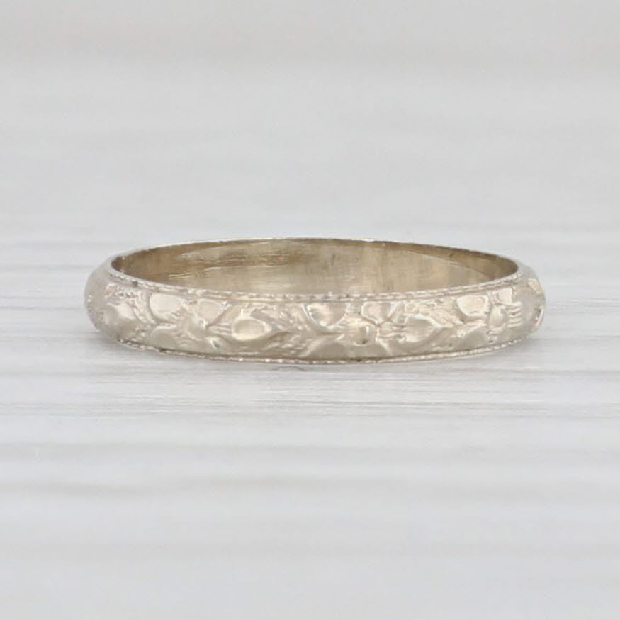 Light Gray Antique Otsby Barton Floral Baby Ring 14k White Gold Small Size