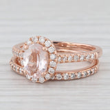 0.70ct Oval Morganite Diamond Halo Engagement Ring 14K Rose Gold Size 4.75