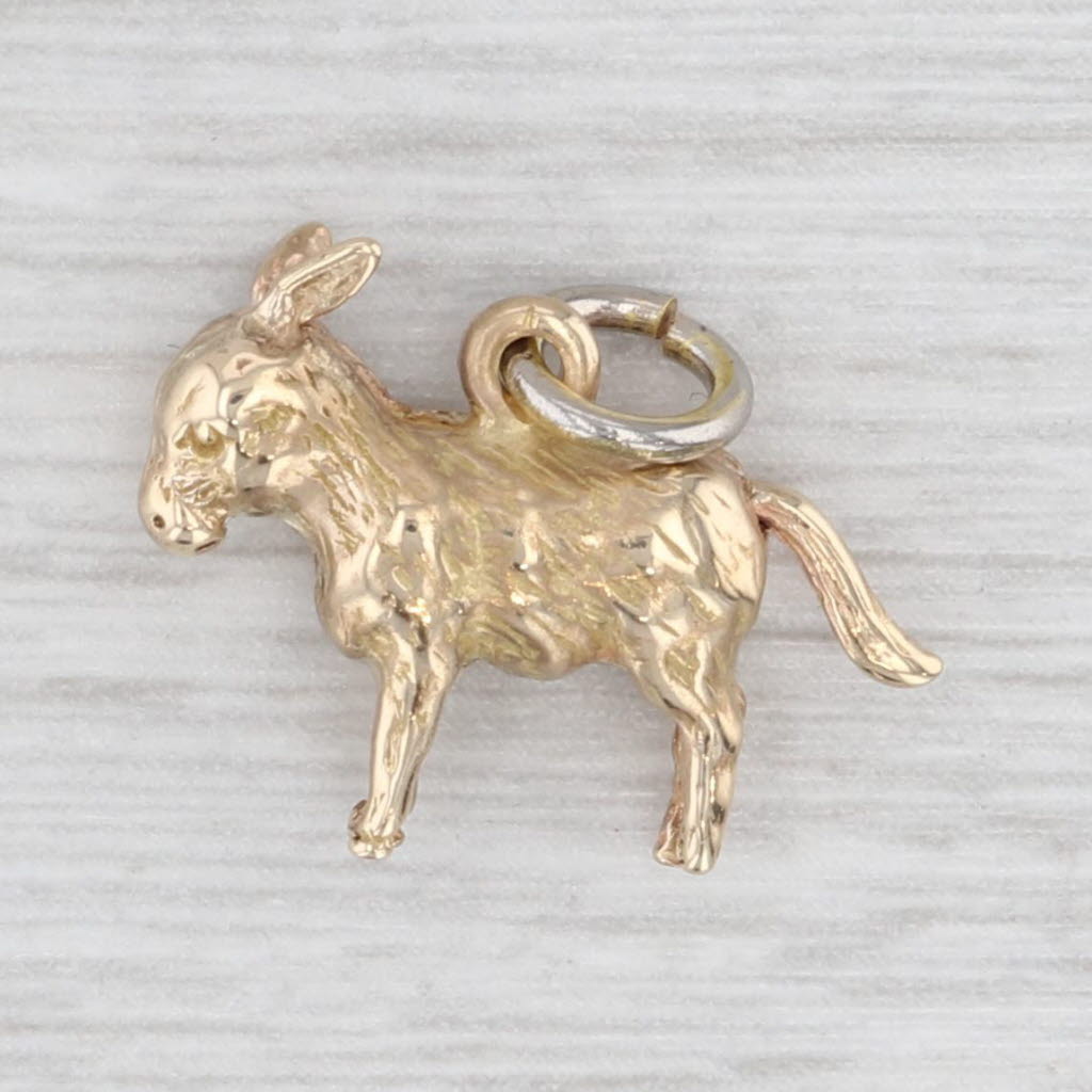 Light Gray Vintage Small Donkey Charm 14k Yellow Gold Small Pendant