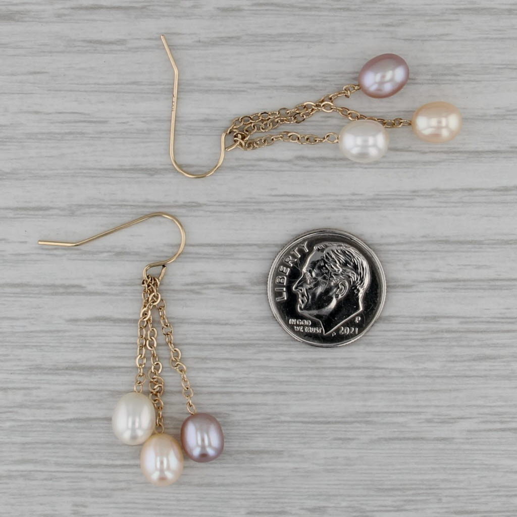 Pink & White Cultured Pearl Dangle Earrings 14k Yellow Gold Hook Posts