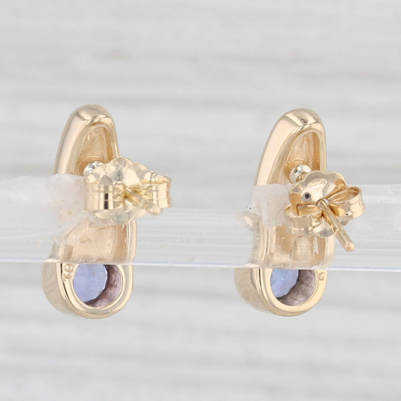 0.54ctw Tanzanite Diamond Blue Opal Earrings 14k Yellow Gold Stud Drops