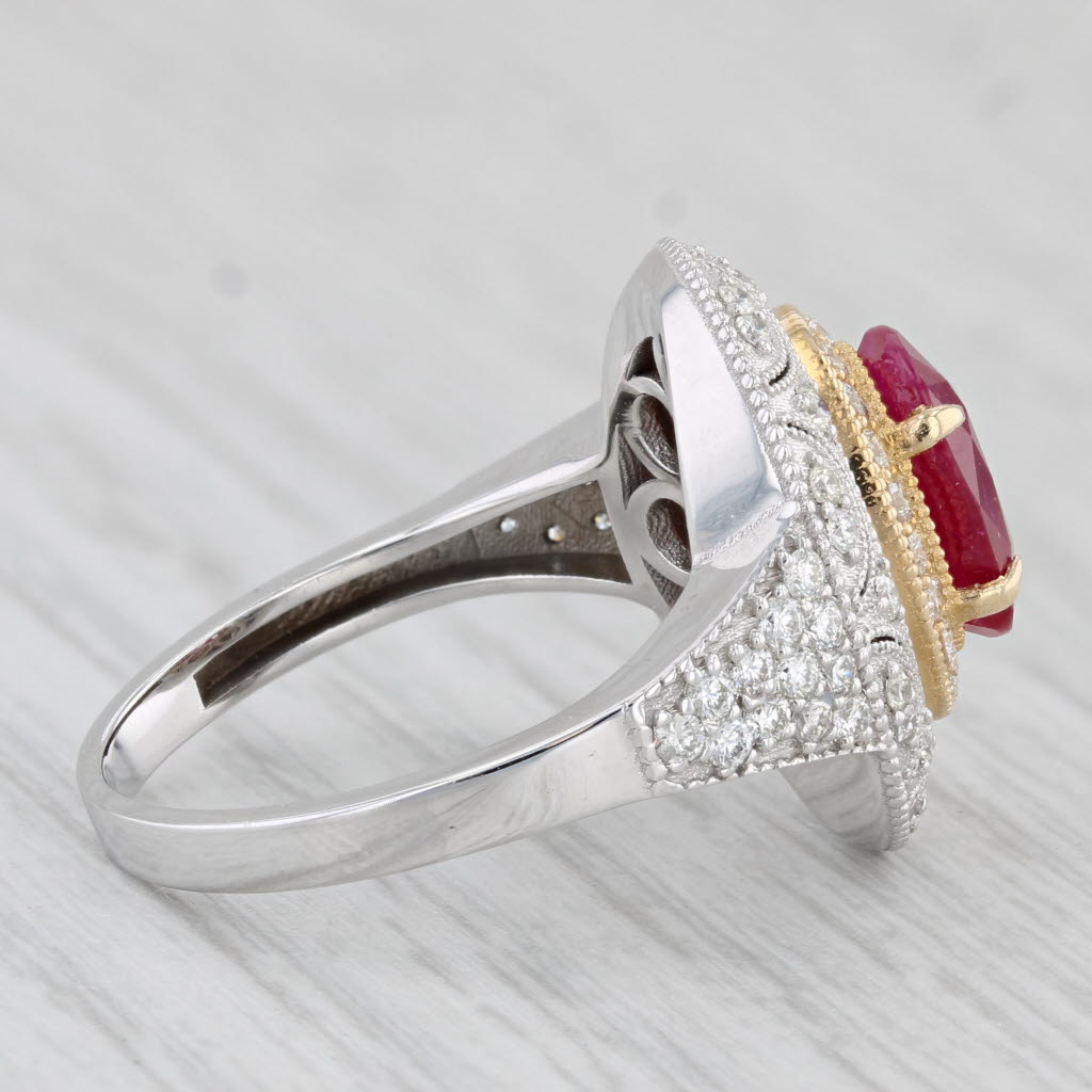 Light Gray New 2.53ctw Oval Ruby Diamond Halo Ring 14k White Yellow Gold Size 7.25 GIA