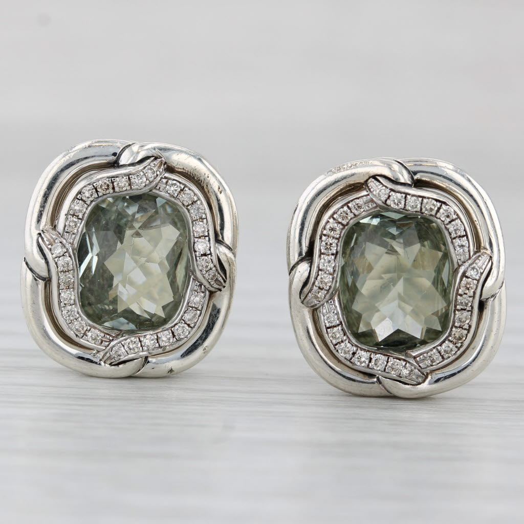 Light Gray David Yurman Labrynth Prasiolite Diamond Stud Earrings Sterling Silver