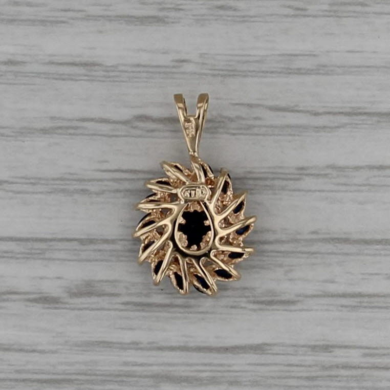 1.28ctw Blue Sapphire Diamond Teardrop Pendant 14k Yellow Gold