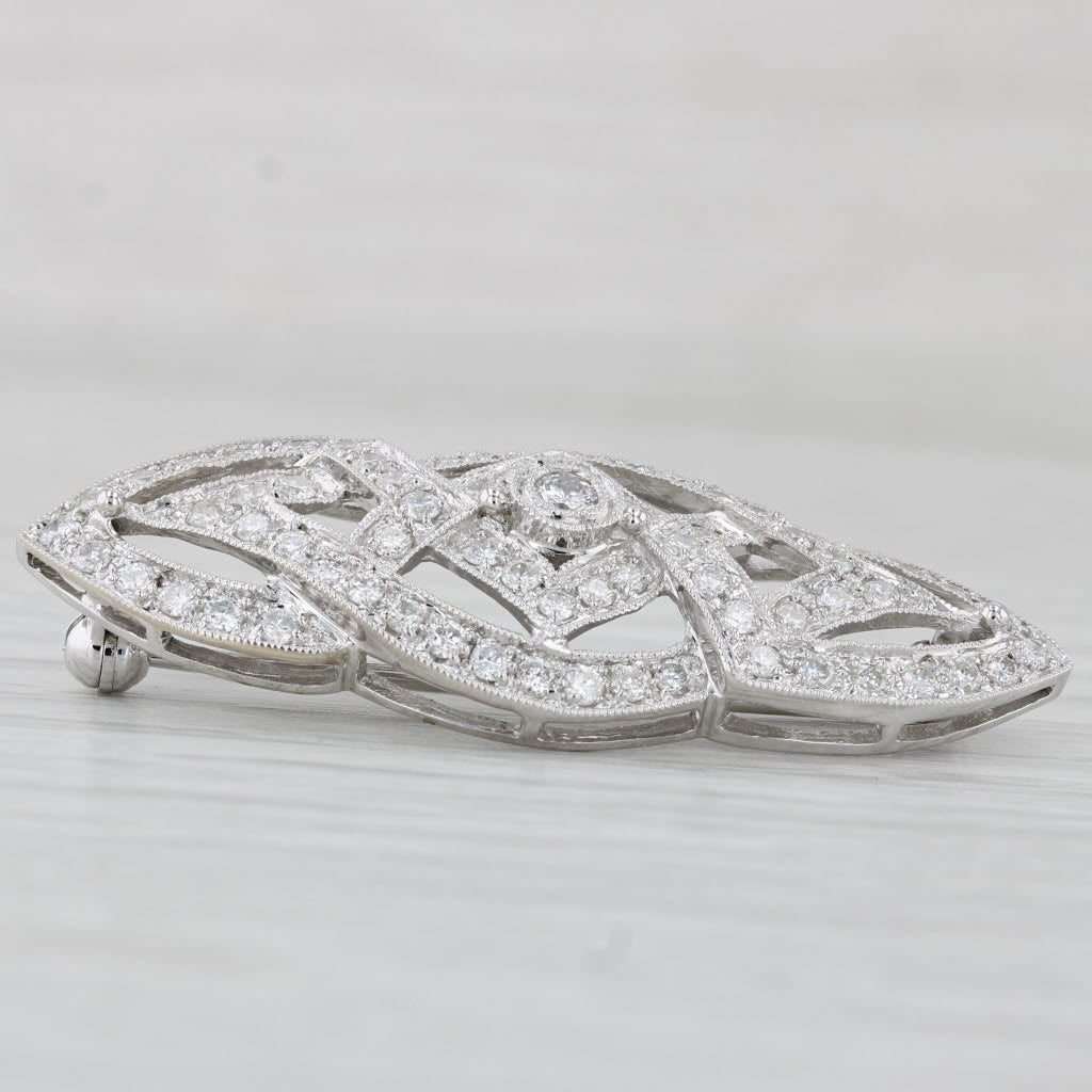 Light Gray Vintage 1.21ctw Diamond Open Knot Work Brooch 18k White Gold Pin