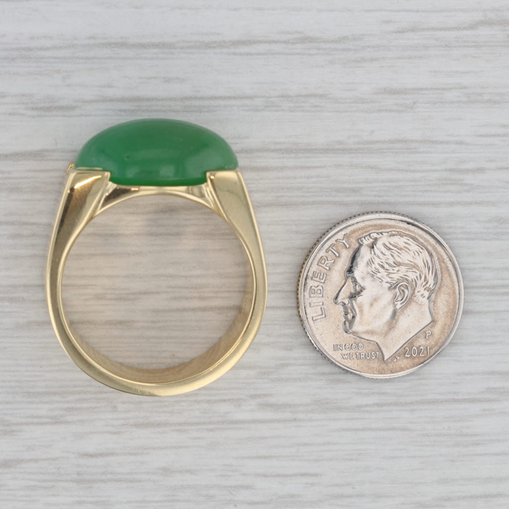 Gray Jadeite Jade Solitaire Ring 18k Gold Oval Cabochon Solitaire Size 9.75 Papers