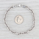 Light Gray 7.25" Hammered Cable Chain Bracelet 18k White Gold Italy 6.1mm