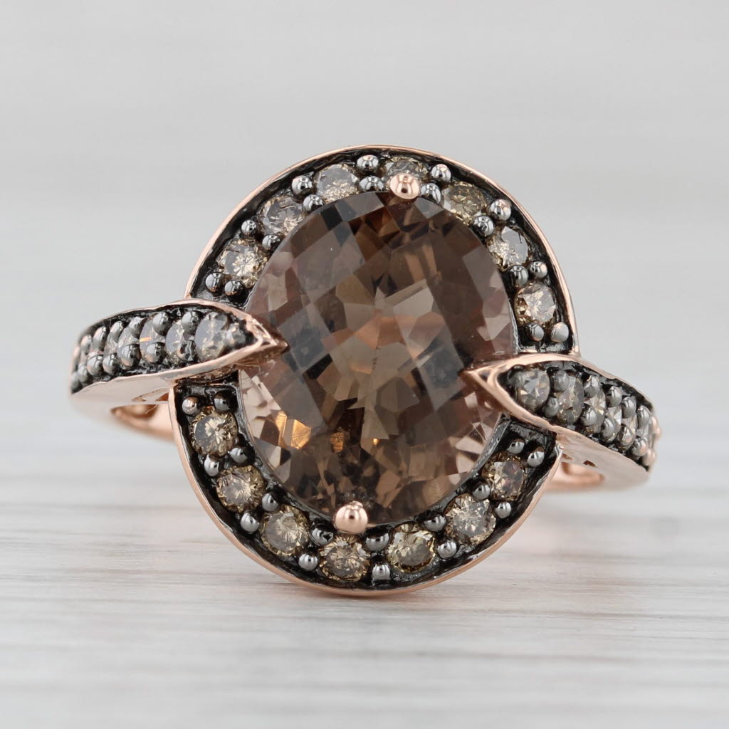 Light Gray Effy 4.01ctw Smoky Quartz Champagne Diamond Halo Ring 14k Rose Gold Size 7.25