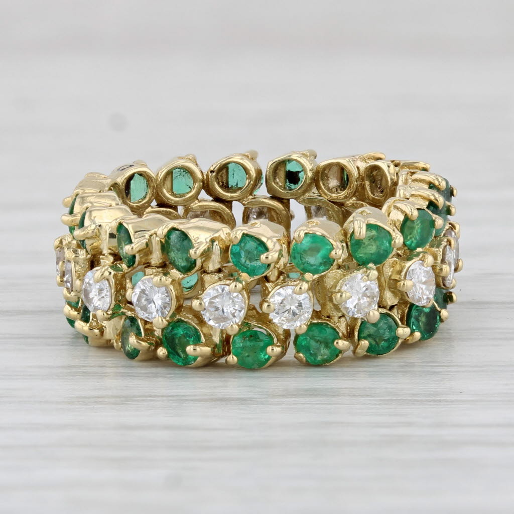 Light Gray 2ctw Emerald Diamond Eternity Ring 18k Yellow Gold Size 4.25 Flexible Band