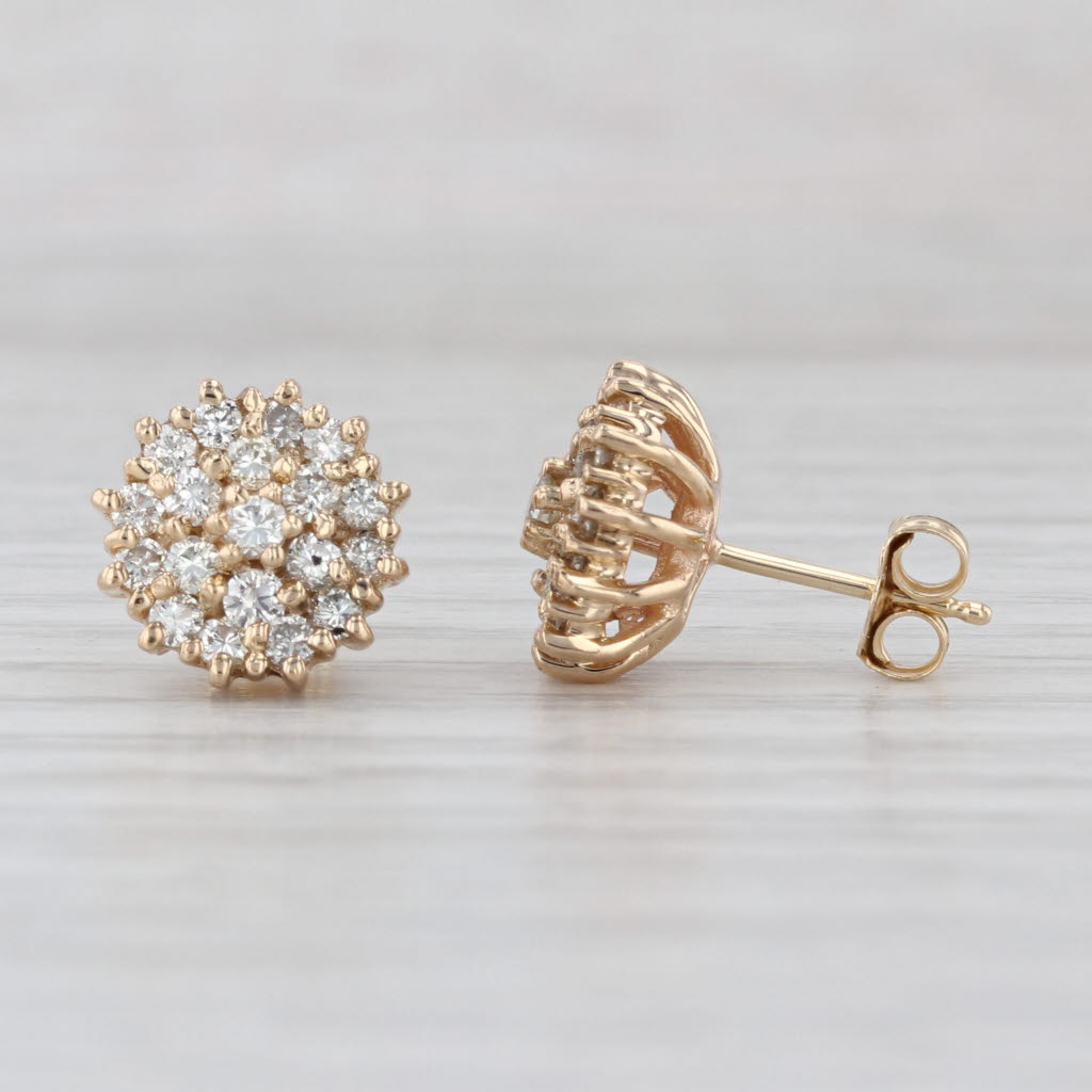0.70ctw Diamond Cluster Flower Stud Earrings 14k Yellow Gold Studs
