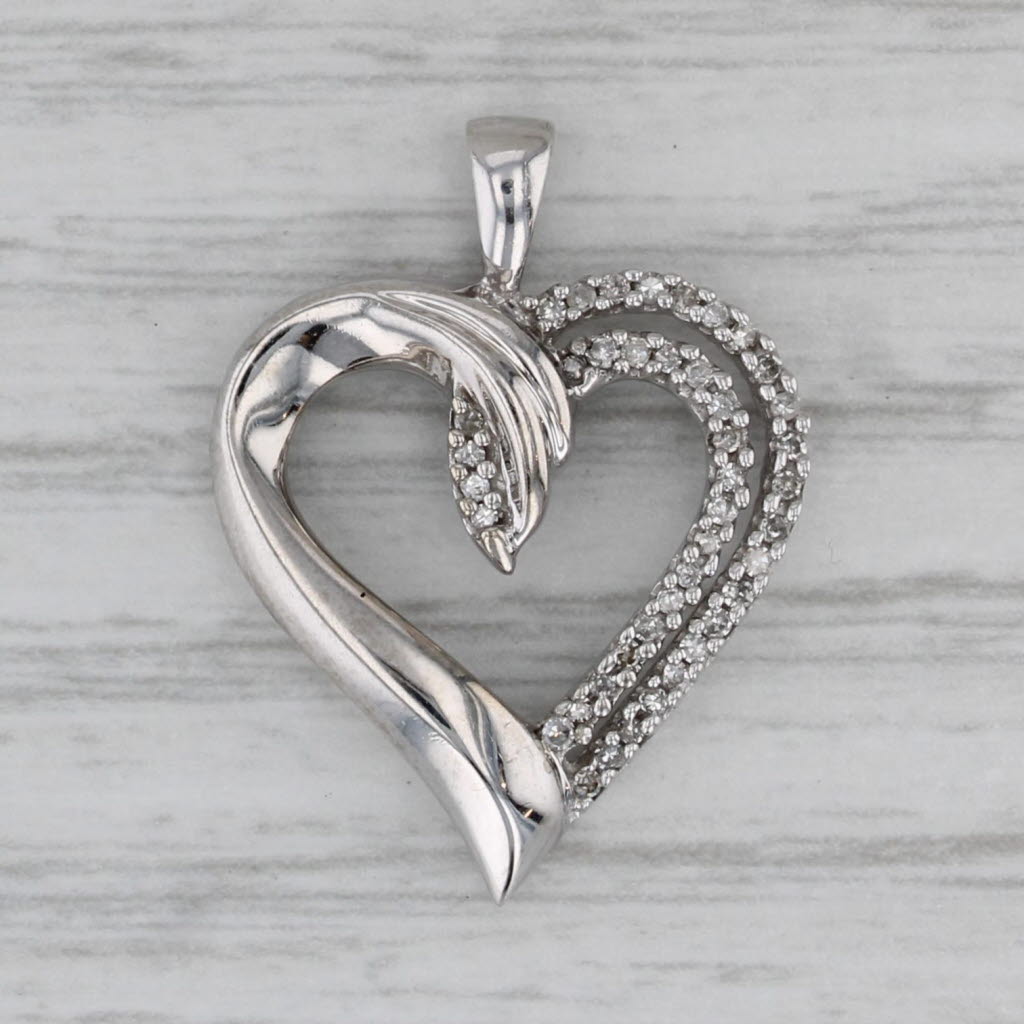 Gray 0.10ctw Diamond Open Heart Pendant 10k White Gold