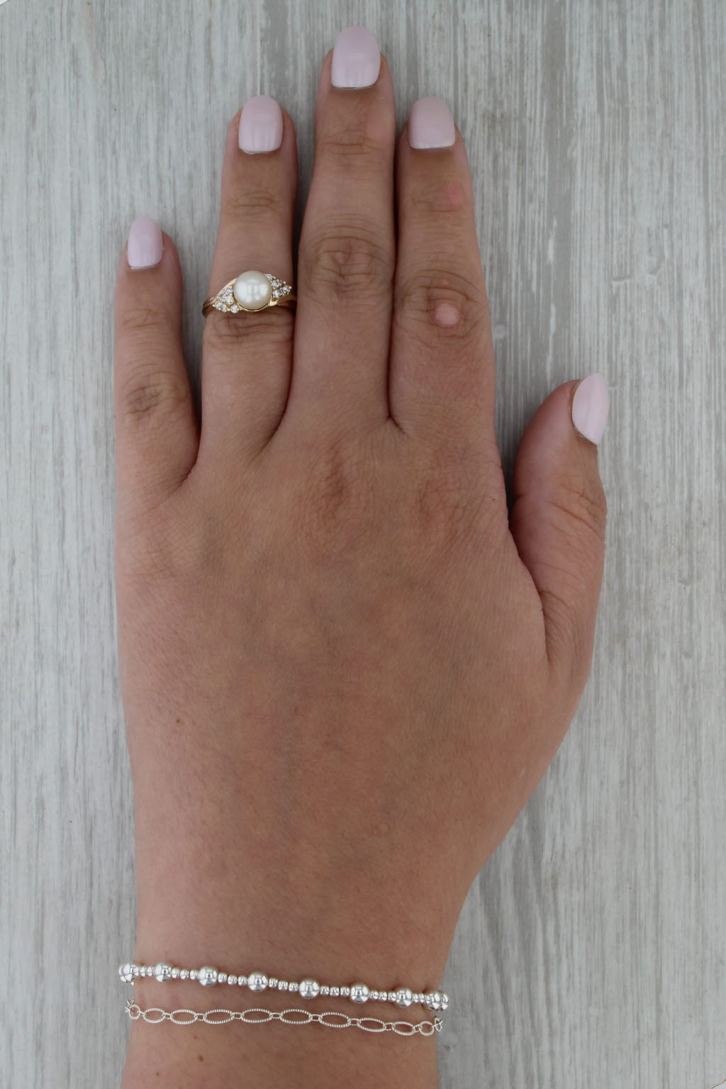 Saltwater Cultured Pearl Diamond Ring 14k Yellow Gold Size 5.5
