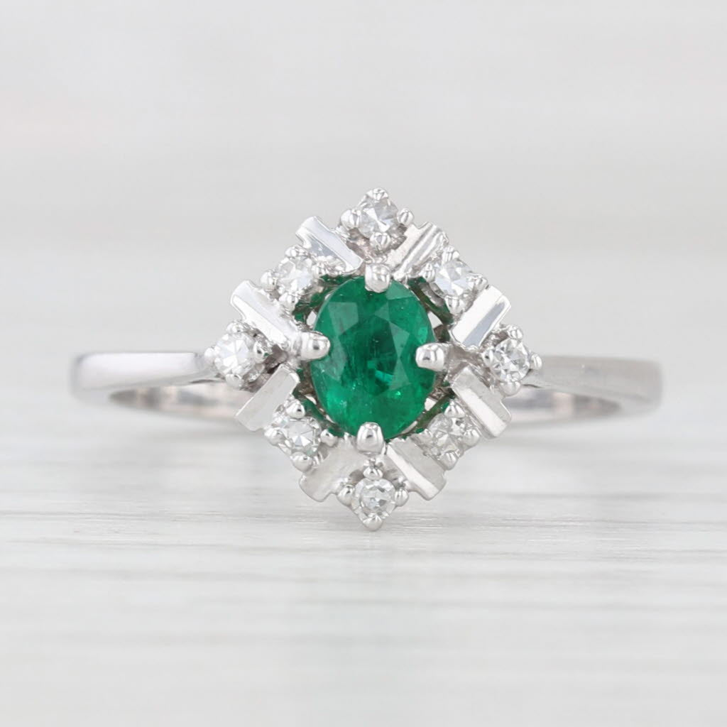 Light Gray 0.40ctw Emerald Diamond Halo Ring 18k White Gold Size 6.5
