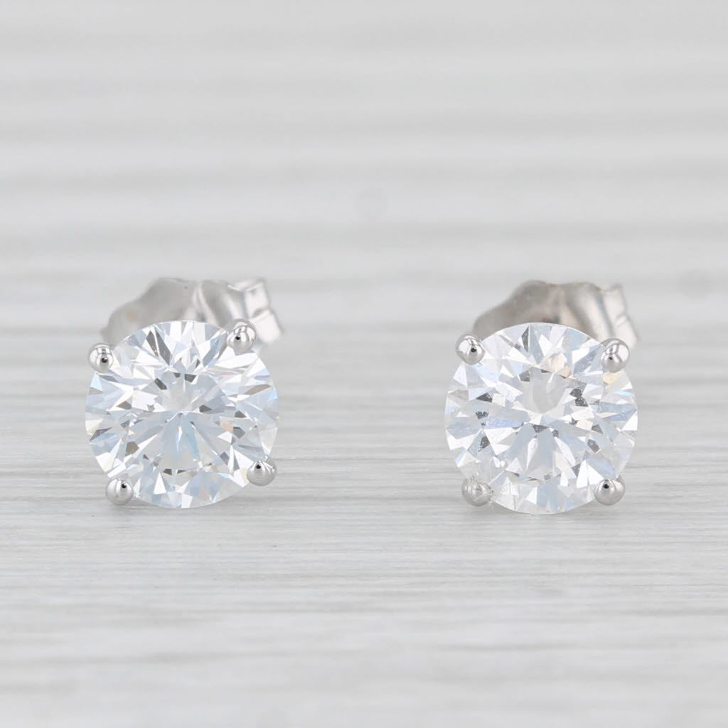 Light Gray New 1.45ctw Lab Created Diamond Stud Earrings 14k White Gold Round Solitaires