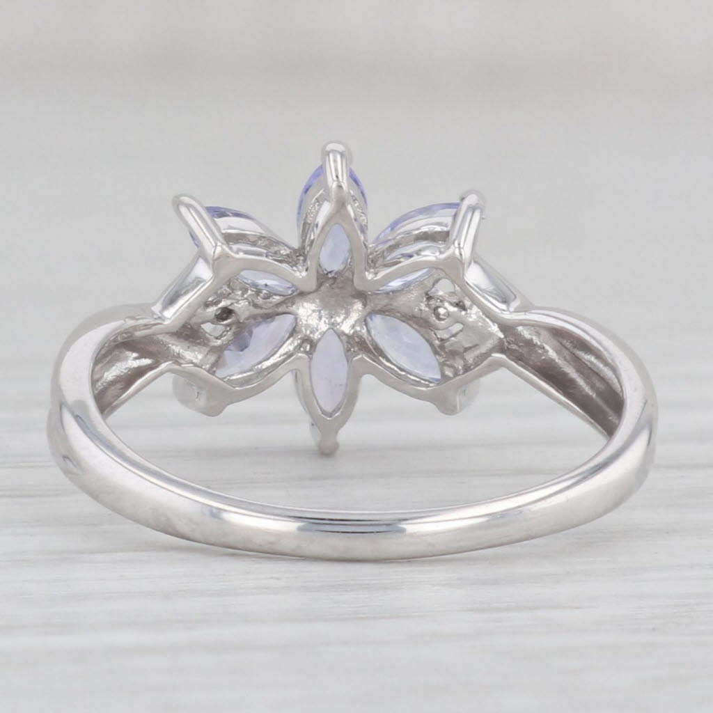 Light Gray 0.90ctw Tanzanite Flower Ring 10k White Gold Size 8 Diamond Accents