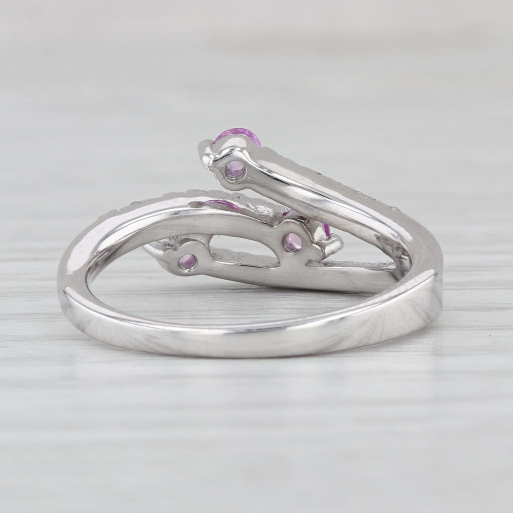 0.47ctw Pink Sapphire Diamond Bypass Ring 14k White Gold Size 7.25
